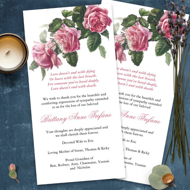 Beerdigung Dankeschön Karten | Rose für antiken Te (funeral thank you cards, bereavement, elegant, simple, celebration of life, sympathy card)