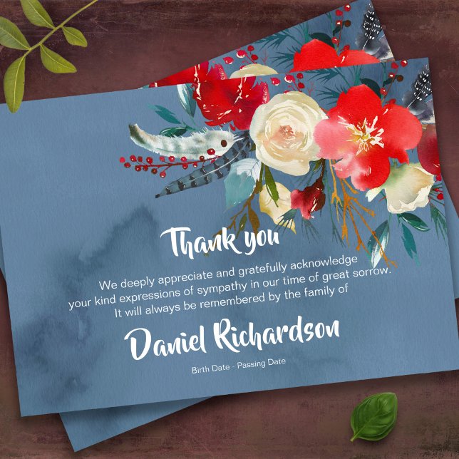 Beerdigung Dankeschön Karten | Scandi Floral Boho (Scandi Boho Floral Bereavement Memorial Sympathy Funeral Thank You Card)