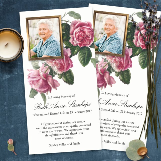 Beerdigung Dankeschön Karten | Tee Rose und Foto (funeral thank you cards, bereavement, elegant, simple, celebration of life, sympathy card)