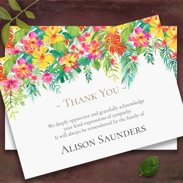 Beerdigung Dankeschön Karten | Tropische Blume (Tropical Florals Bereavement Memorial Sympathy Funeral Thank You Cards)