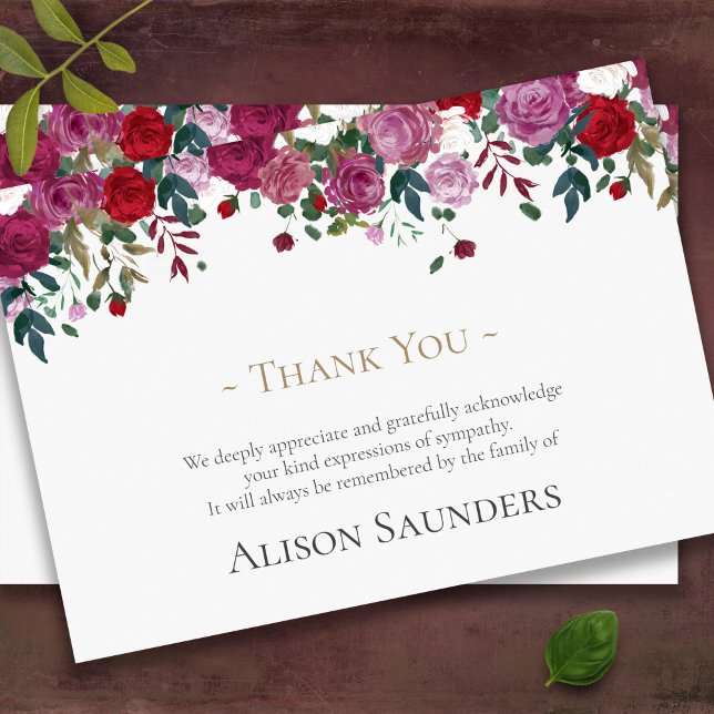Beerdigung Dankeschön Karten | VINTAGE ROSE (Pink roses bereavement sympathy memorial funeral thank you card)
