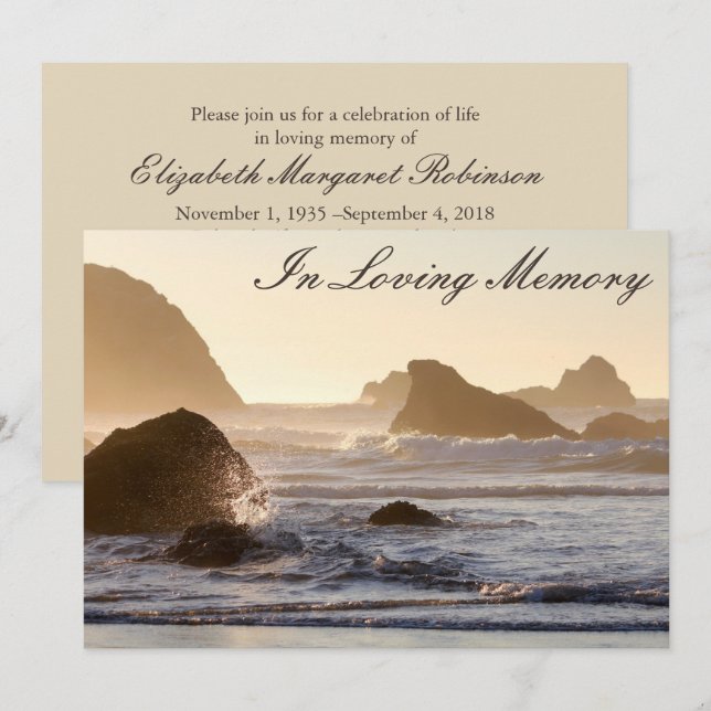 Beerdigung der Beerdigung von Ocean Waves Memorial Einladung (Vorne/Hinten)