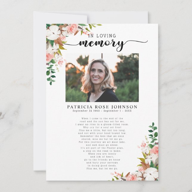 Beerdigung der Lebensbeerdigungskarte Ankündigung (Vorderseite)