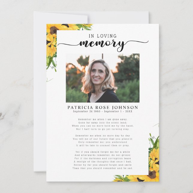 Beerdigung der Lebensbeerdigungskarte Ankündigung (Vorderseite)