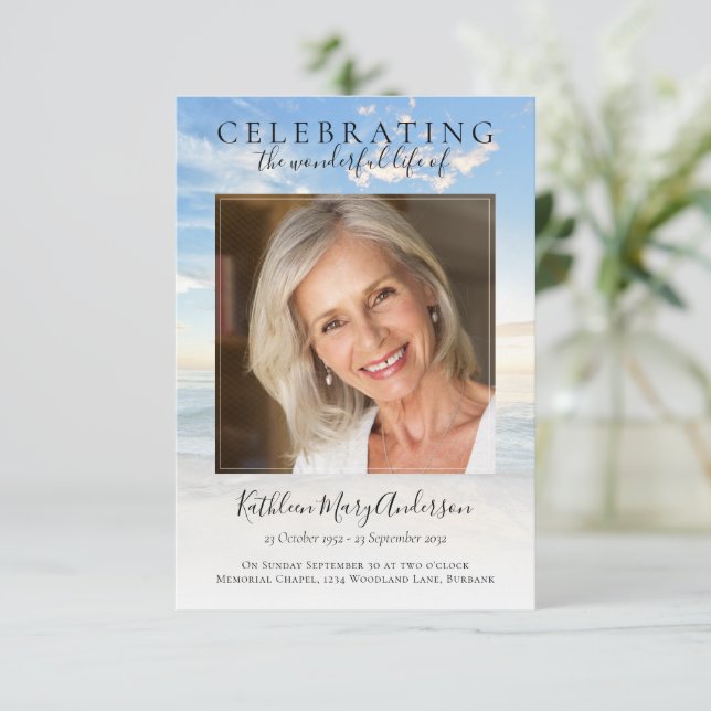 Beerdigung des Fotos des Lebensraums Einladung (Stehend Vorderseite)