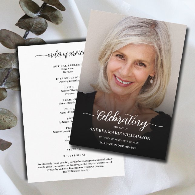 Beerdigung des Fotos Programm (Modern funeral Celebration of Life Program, your photo on the front, Order of Service on the back)