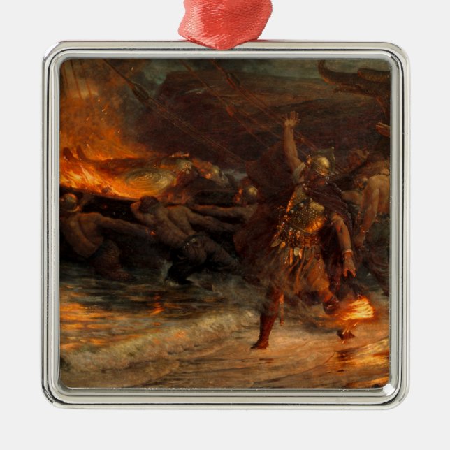 Beerdigung eines Wikens (durch Frank Dicksee) Ornament Aus Metall (Vorne)