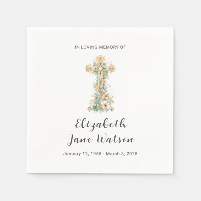 Beerdigung Empfang in Love Memory Floral Cross Serviette (Vorderseite)