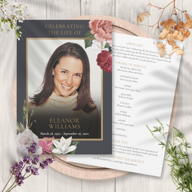 Beerdigung floraler Foto Reihenfolge des Dienstpro (Funeral Floral Photo Order Of Service Program)