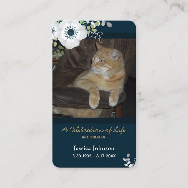 Beerdigung floraler Pray Card mit 1 Foto Option Visitenkarte (Vorderseite)