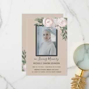 Beerdigung florales Beige-Foto-Gedenkprogramm Dankeskarte