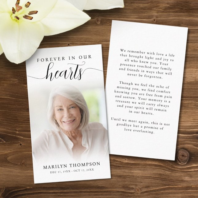 Beerdigung Forever Hearts Script Foto Gebetskarte Visitenkarte (Von Creator hochgeladen)
