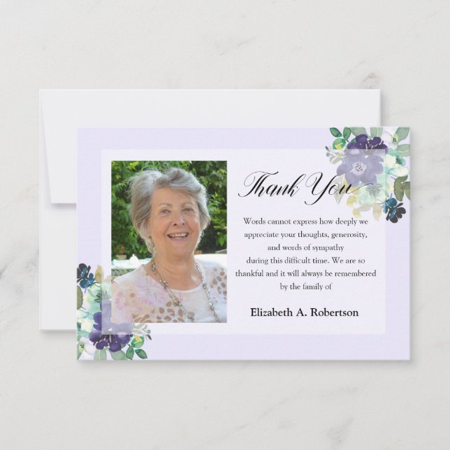 Beerdigung Foto Danke Purple Flowers (Vorderseite)