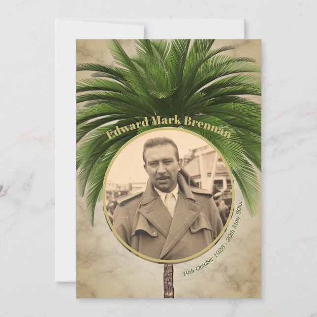 Beerdigung Foto Elegante Palme Tree Marbella Einladung (Rückseite)