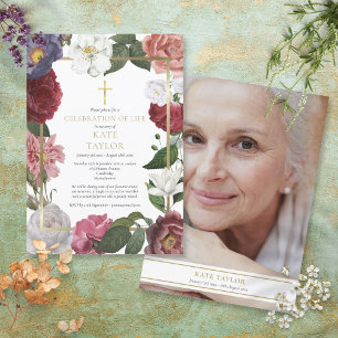 Beerdigung Foto Feier des Lebens Rose Blumenkohl Einladung