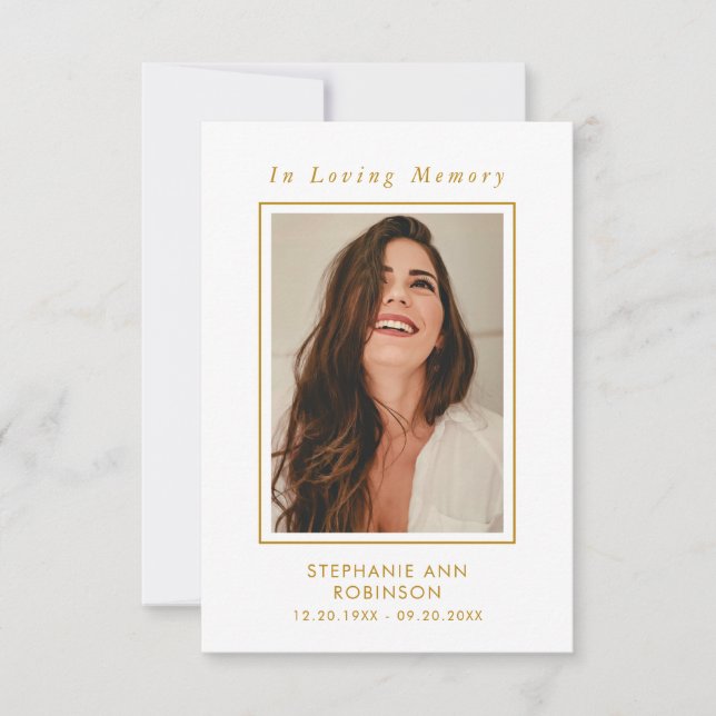 Beerdigung Foto Memorial Gold Script Keepake Card (Vorderseite)
