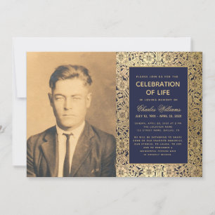 Beerdigung Foto Navy Gold Elegantes Leben Einladung