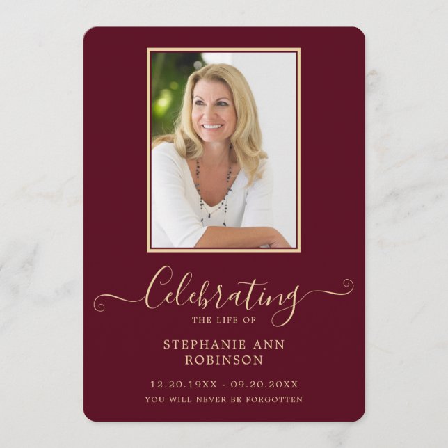 Beerdigung Foto Order of Service Burgundy Gold Programm (Vorderseite)