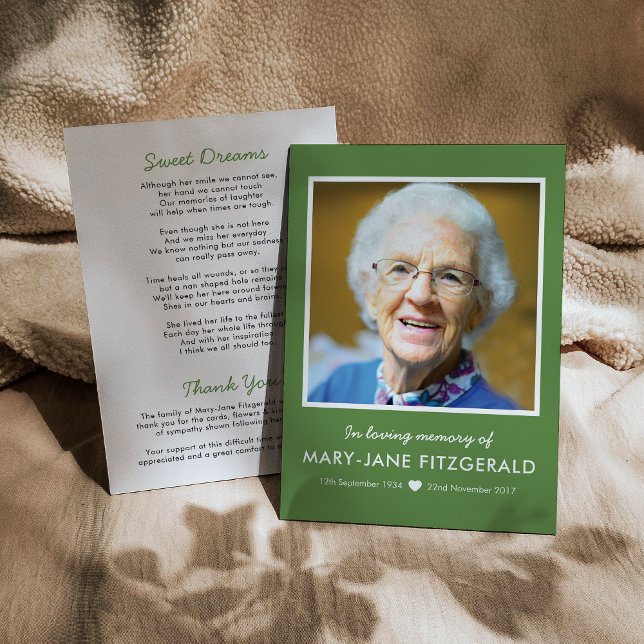 Beerdigung Foto Vielen Dank | Grün im liebenden Sp Dankeskarte (Von Creator hochgeladen)