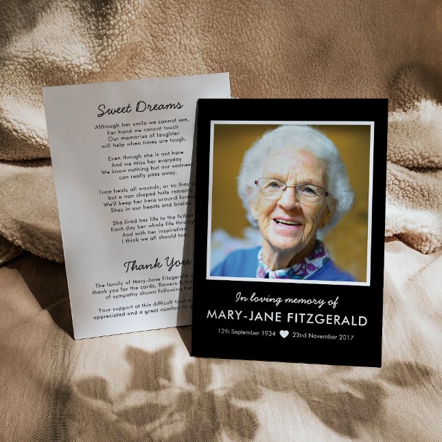 Beerdigung Foto Vielen Dank | Schwarz im liebenden Dankeskarte (Von Creator hochgeladen)