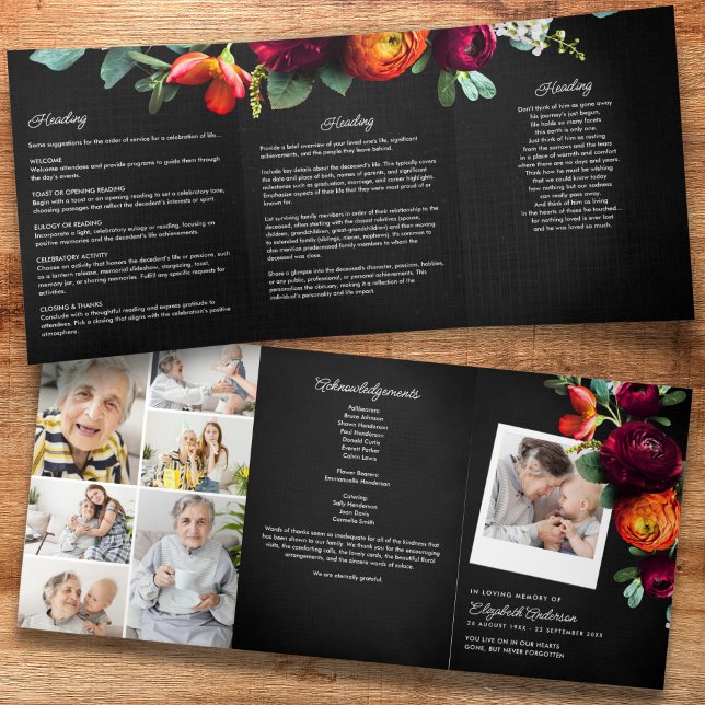 Beerdigung/Gedenkfloral 7-Foto Modernes Drehbuch Dreifach-gefaltete Programmkarte (Von Creator hochgeladen)