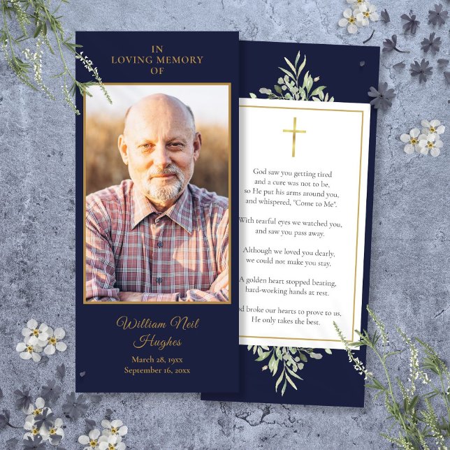 Beerdigung Gedenkkarte Foto Grüne Gebetskarte (Funeral Memorial Photo Greenery Prayer Card)