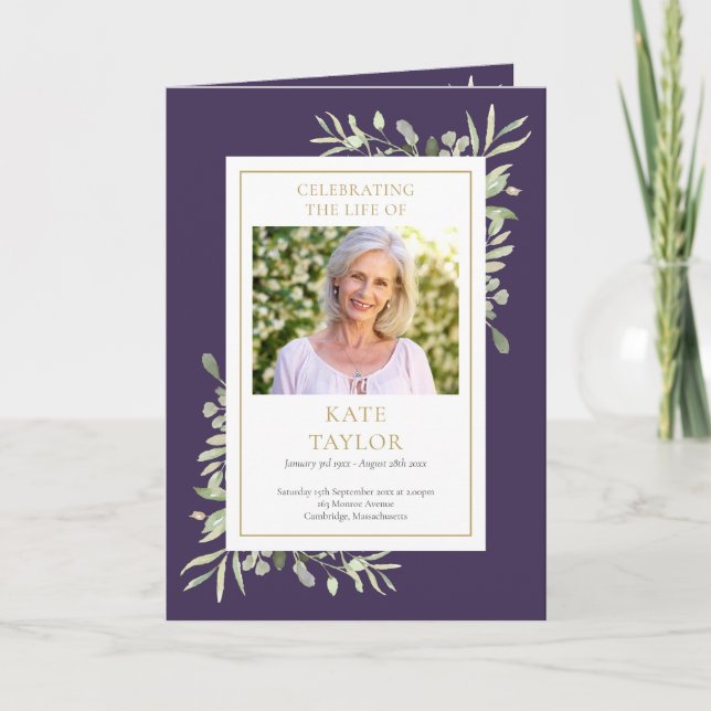 Beerdigung Greenery Gedenkorden gefälscht Programm (Vorderseite)