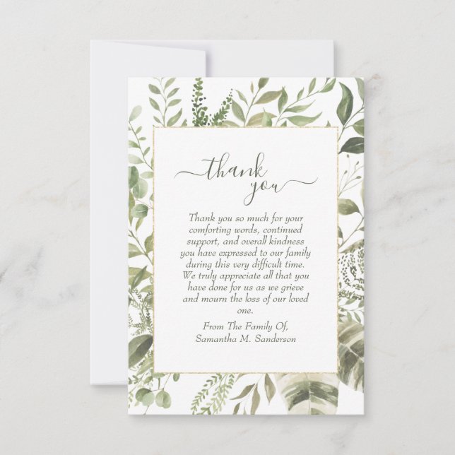 Beerdigung Grüne Wasserfarbe in liebenswerter Erin Dankeskarte (Vorderseite)