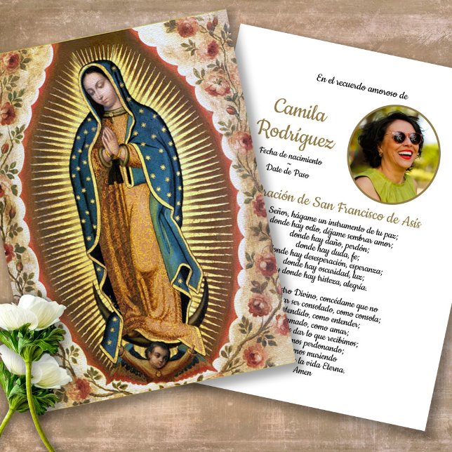 Beerdigung Guadalupe Spanisches Gebet Sympathiekar Visitenkarte (catholic, religious, celebration of life, in loving memory of, prayer cards for bereavement)