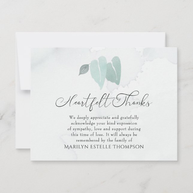 Beerdigung Herz Dank Watercolor Herz Blätter Dankeskarte (Vorderseite)