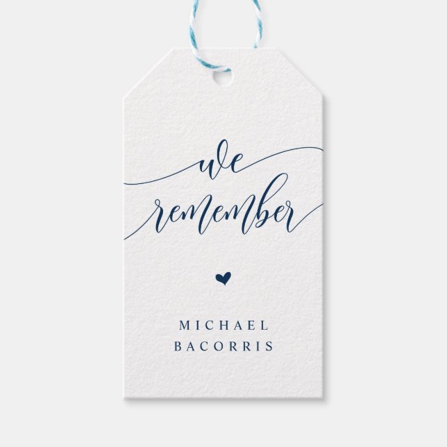 Beerdigung, Kerze, Moderne Kalligraphie, Navy Blue Geschenkanhänger (Vorderseite)