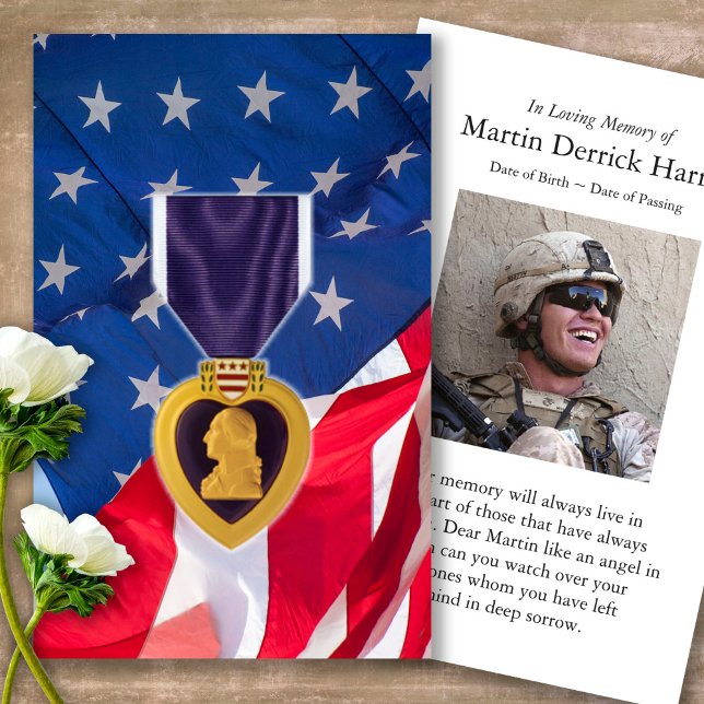 Beerdigung Lila Herzmedaille Gebet Sympathie Karte (military sympathy card, military prayer cards, funeral prayer card, death, military funeral cards)