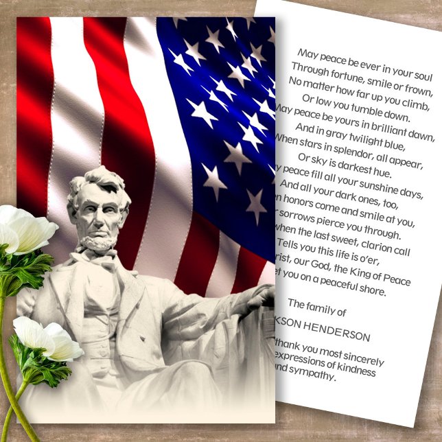 Beerdigung Lincoln Memorial Gebet Sympathiekarten (military sympathy card, military prayer cards, funeral prayer card, death, military funeral cards)