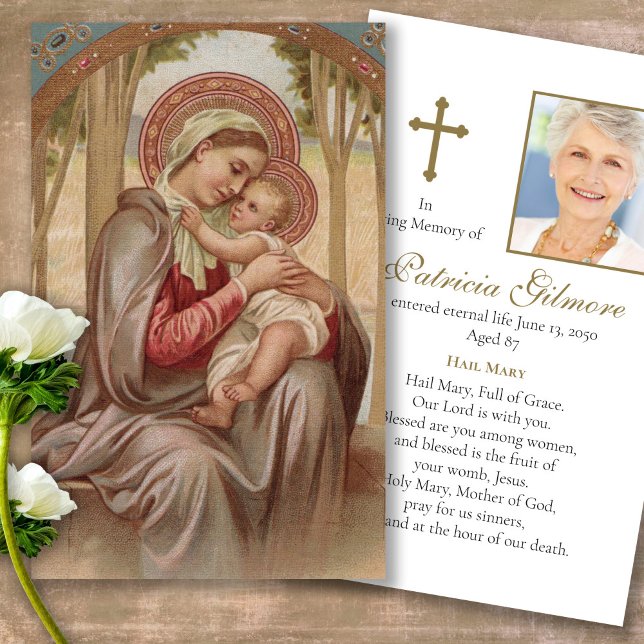 Beerdigung Loss Mutter Mary Gebet Sympathiekarten (Forever in our hearts, celebration of life, in loving memory of, prayer cards for bereavement)