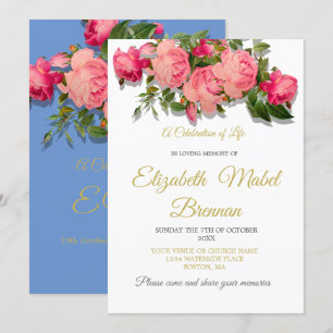 Beerdigung Memorial Blue Rose Feier des Lebens Einladung