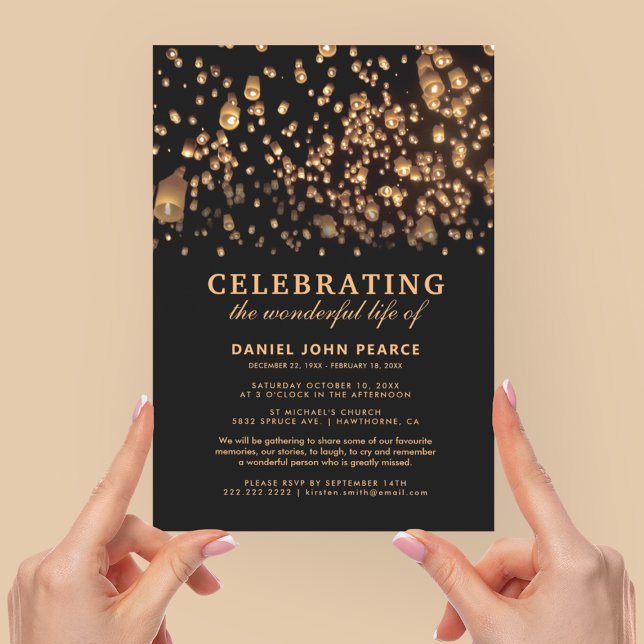 Beerdigung Memorial Chinese Sky Lanterns Einladung (Von Creator hochgeladen)