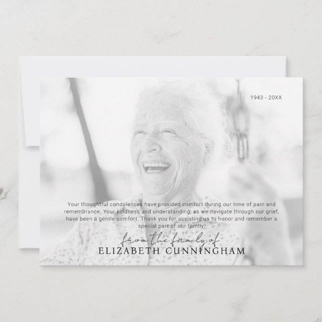 Beerdigung Memorial Simple Modern Foto Dankeskarte (Vorderseite)