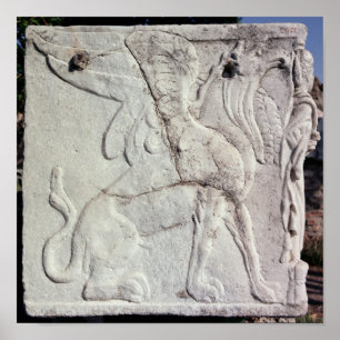 Beerdigung mit geschnitztem Relief eines Griffins Poster
