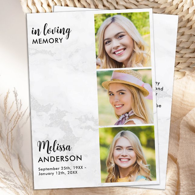 Beerdigung Modern 3 Foto in Love Memory Beileid Dankeskarte (Von Creator hochgeladen)