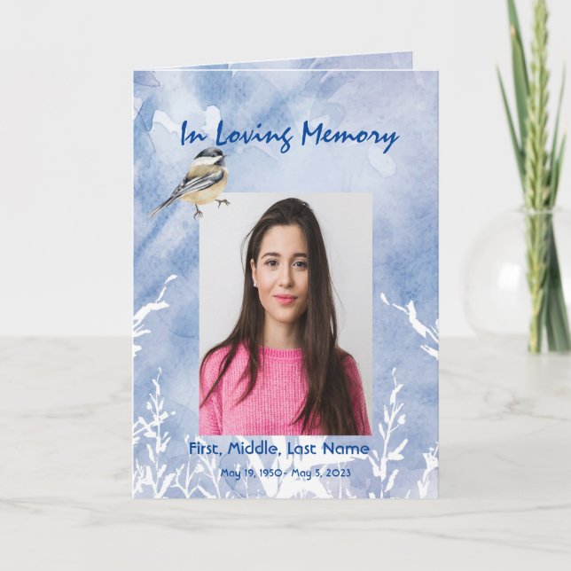 Beerdigung Programm Custom Chickadee Blue Winter (Vorderseite)