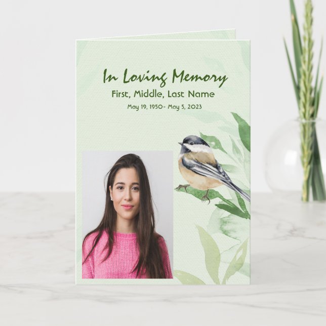 Beerdigung Programm Custom Foliage Chickadee Bird (Vorderseite)