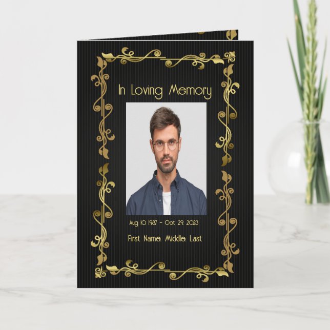 Beerdigung Programm Elegante Gold Schwarz (Vorderseite)