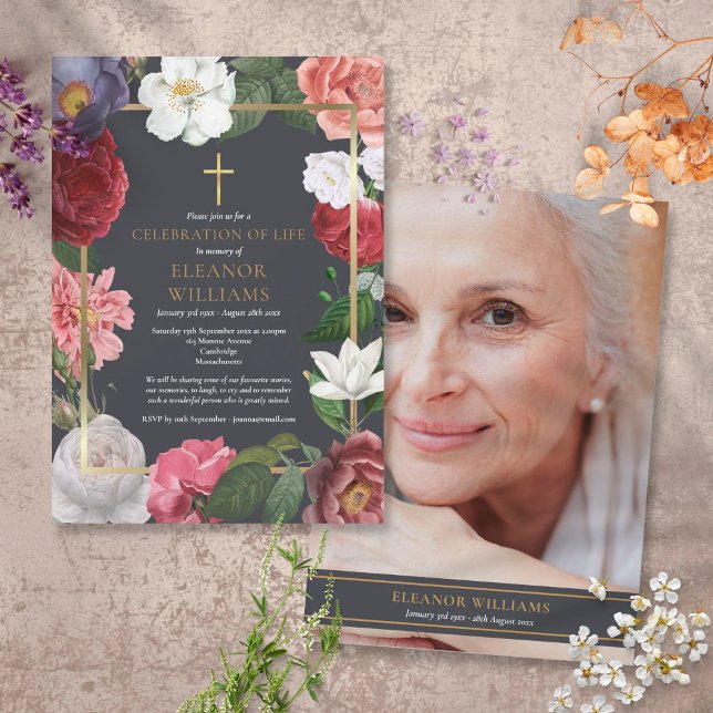 Beerdigung Rose Leben Blumenkohl Foto Einladung (Von Creator hochgeladen)