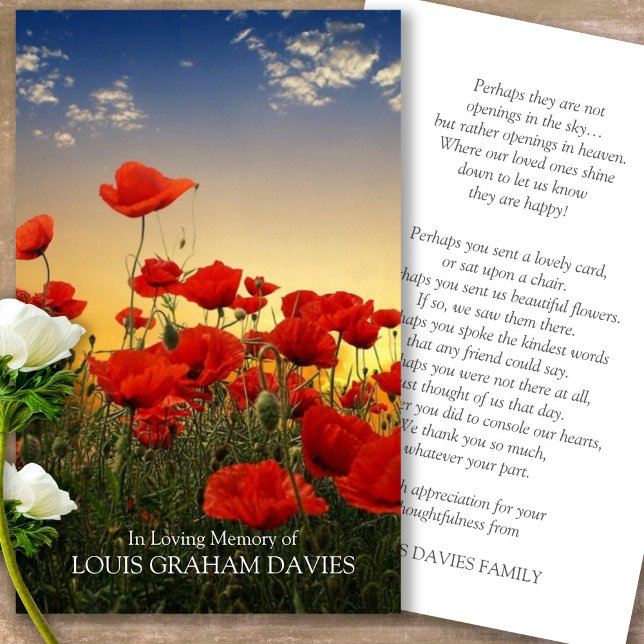 Beerdigung Schöne Poppies Gebet Sympathie Karten (military sympathy card, military prayer cards, funeral prayer card, death, military funeral cards)