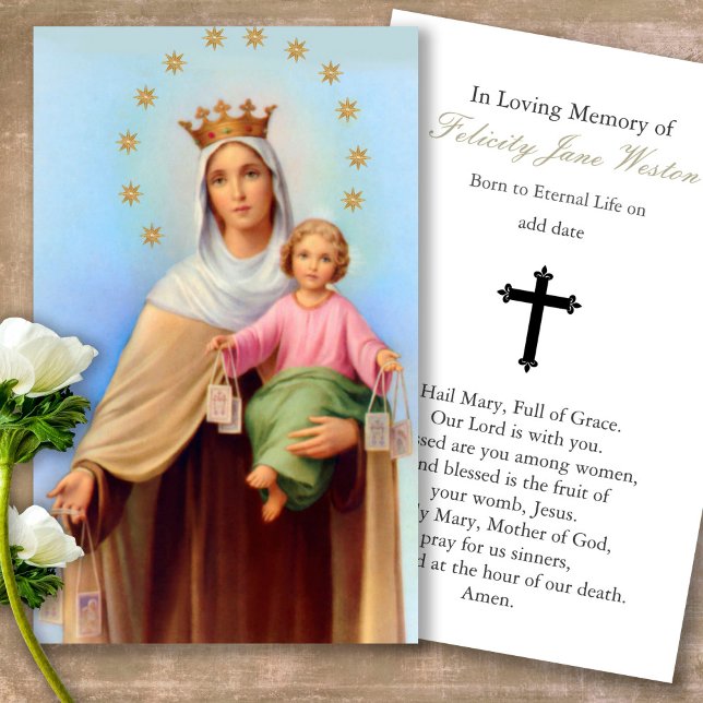 Beerdigung unserer Dame Mt Carmel Gebet Sympathiek (catholic, religious, celebration of life, in loving memory of, prayer cards for bereavement)