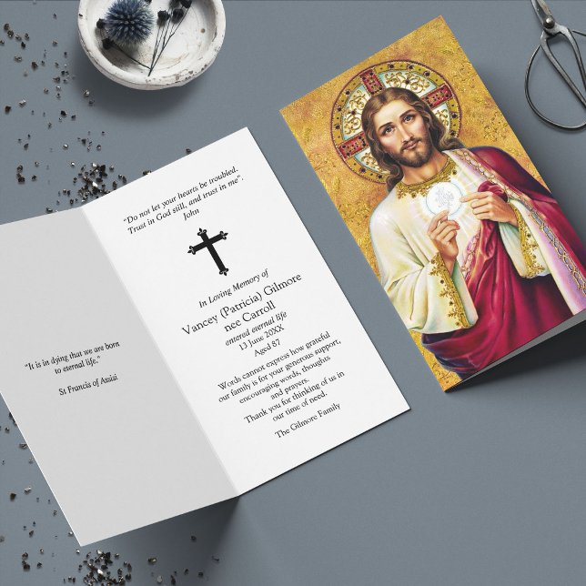 Beerdigung Verlust Gedenkstätte Jesus Gebet Sympat (catholic, religious, celebration of life, in loving memory of, prayer cards for bereavement)