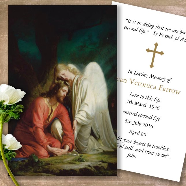 Beerdigung Verlust Jesus & Angel Gebet Sympathieka (catholic, religious, celebration of life, in loving memory of, prayer cards for bereavement)