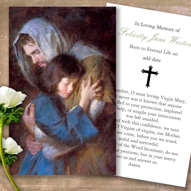 Beerdigung Verlust Jesus Hugs Gebet Sympathie Kart (Forever in our hearts, celebration of life, in loving memory of, prayer cards for bereavement)