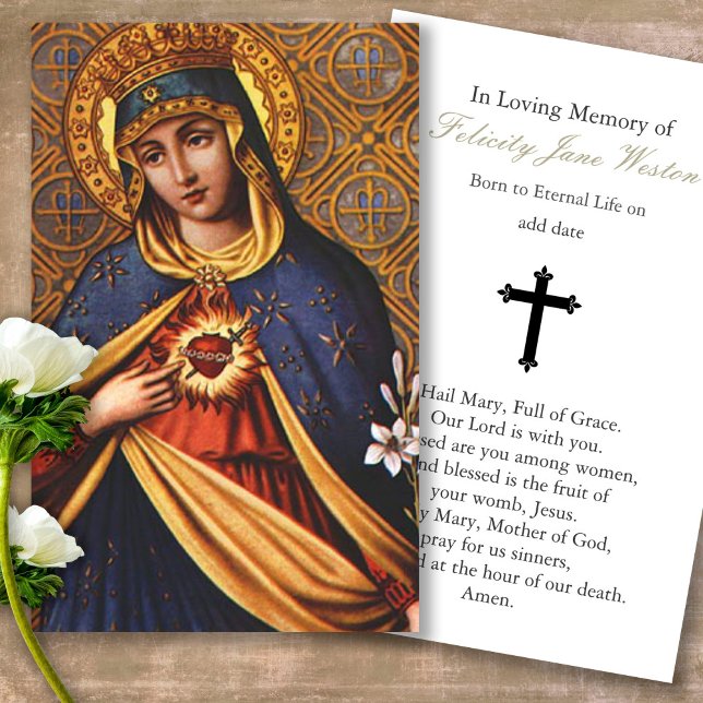 Beerdigung Verlust Mary Herzgebet Sympathiekarten (catholic, religious, celebration of life, in loving memory of, prayer cards for bereavement)