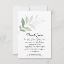 Beerdigung von Aquarellgrün Danke Karte